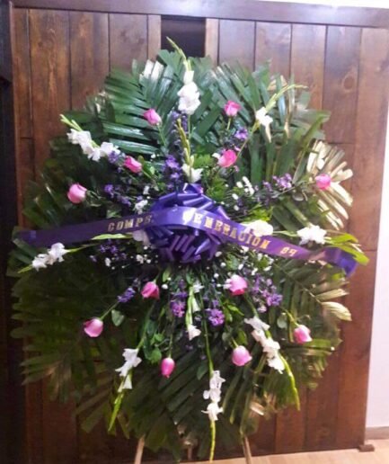 Corona Funebre Gladiola y Rosas - 12 Rosas y 12 Gladiolas