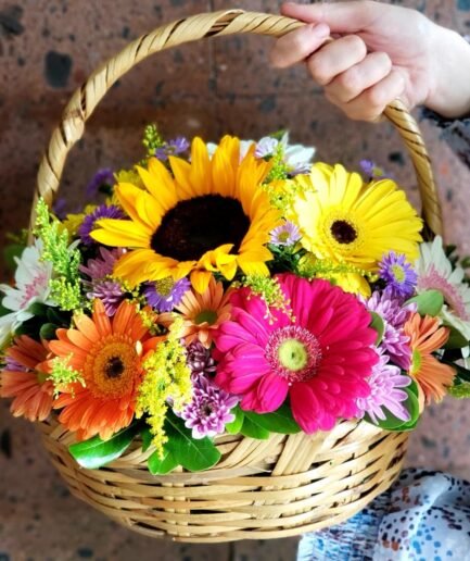 Canasta Gerberas y Girasol