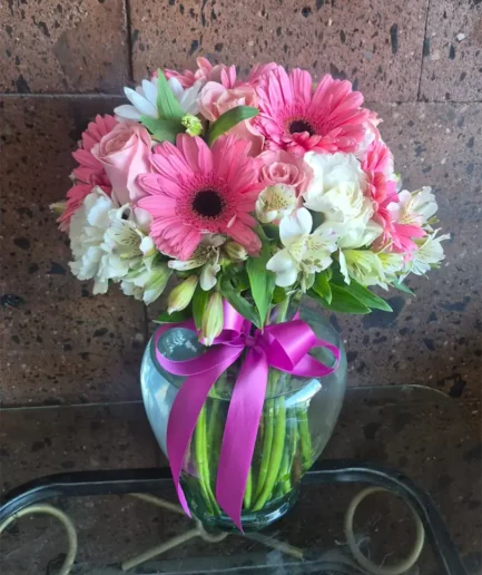 Arreglo en Cristal Rosas, Claveles y Gerberas – Flores en Cd. Juárez